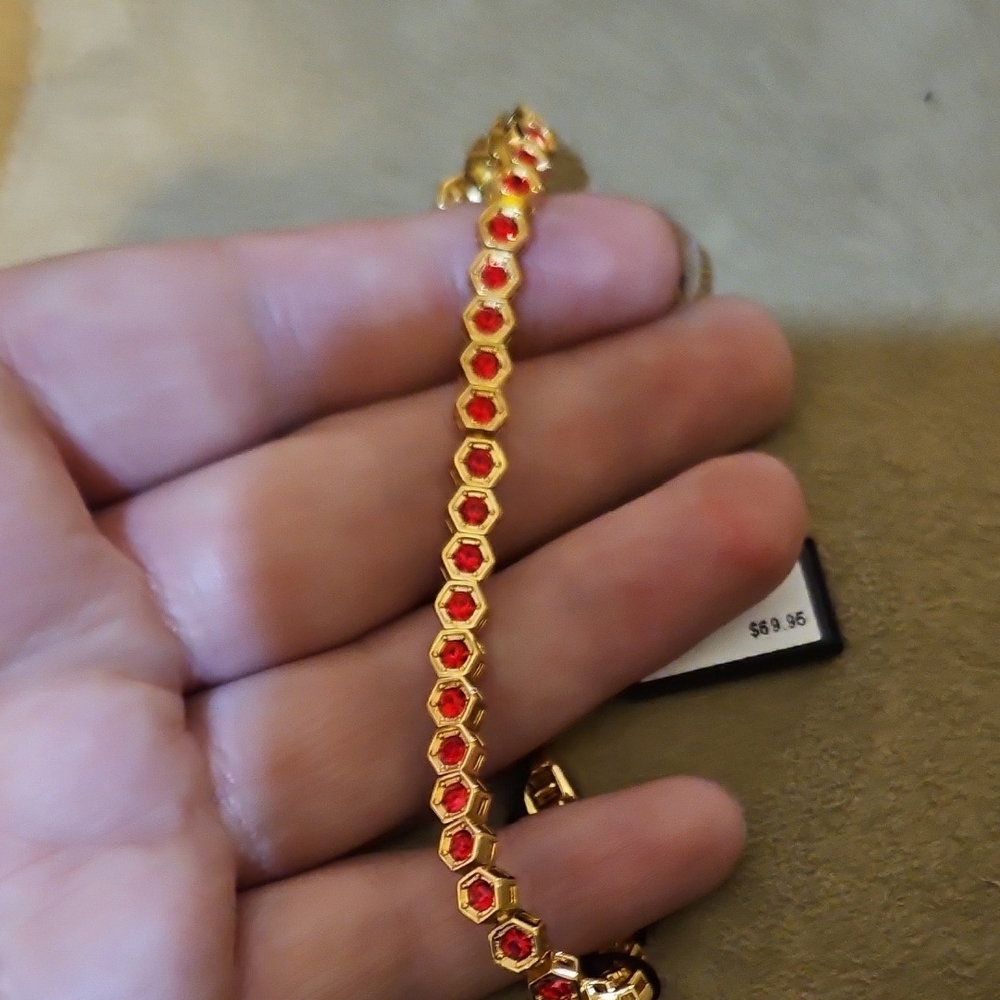 Gold and Red Woven Chain Bracelet